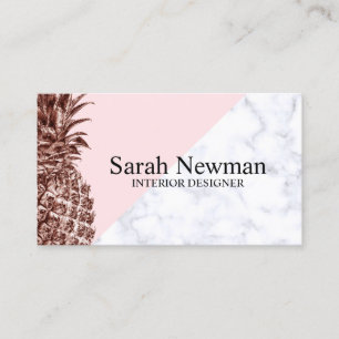 Elegant pretty rose gold pineapple white marble business card