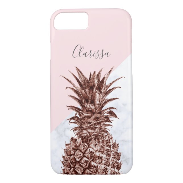 Elegant pretty rose gold pineapple white marble Case-Mate iPhone case (Back)