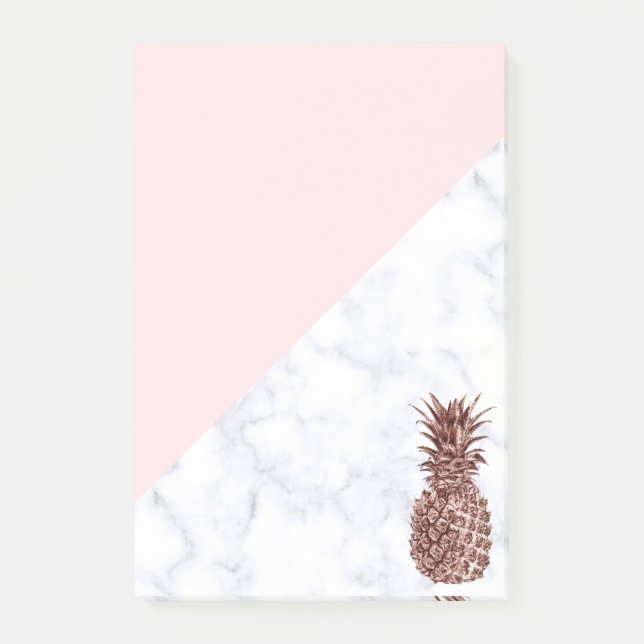 Elegant pretty rose gold pineapple white marble post-it notes (Front)