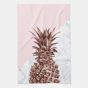 Elegant pretty rose gold pineapple white marble tea towel