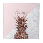 Elegant pretty rose gold pineapple white marble tile<br><div class="desc">Modern and cute faux rose gold pineapple,  blush pink and white marble colour block.</div>