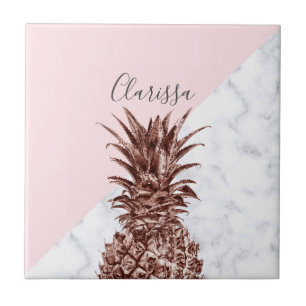 Elegant pretty rose gold pineapple white marble tile
