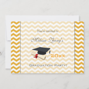 Elegant, pretty summer yellow chevron graduation invitation