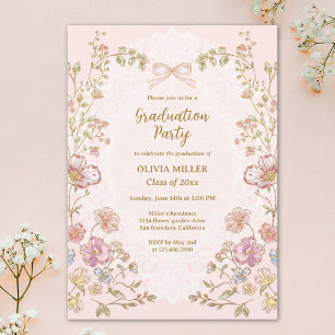 Elegant Pretty Vintage Floral Graduation Party Invitation