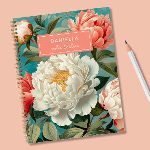 Elegant Pretty Vintage Floral White Peach Peonies Notebook