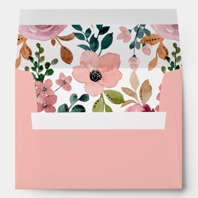 Elegant Pretty Watercolor Colourful Flowers Pink Envelope (Creator Uploaded)