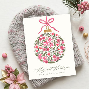 Elegant Pretty Watercolor Floral Christmas Ball Holiday Postcard