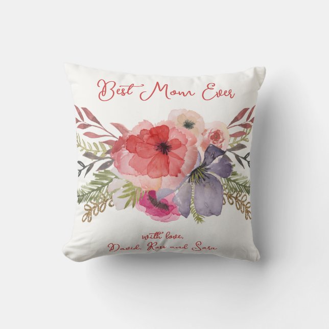 Elegant Pretty Watercolor Florals Mother's Day  Cushion (Front)