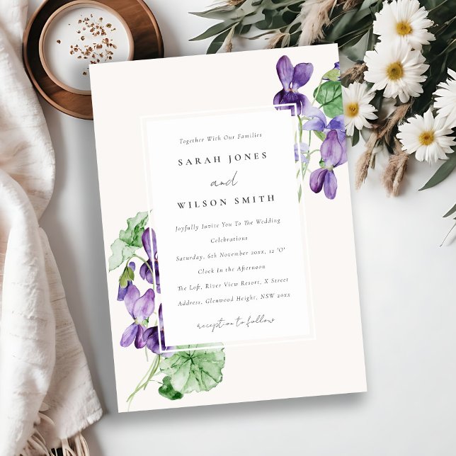 Elegant Pretty Watercolor Violet Floral Wedding Invitation (Creator Uploaded)