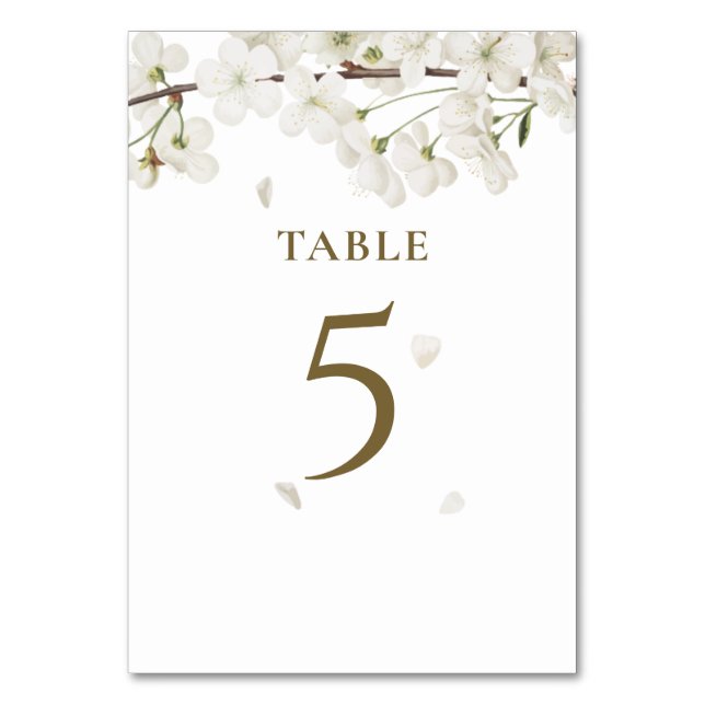 Elegant Pretty White Blossom Floral Table Number (Back)