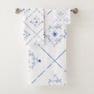 ELEGANT & PRETTY WHITE BLUE BATHROOM TOWEL SET