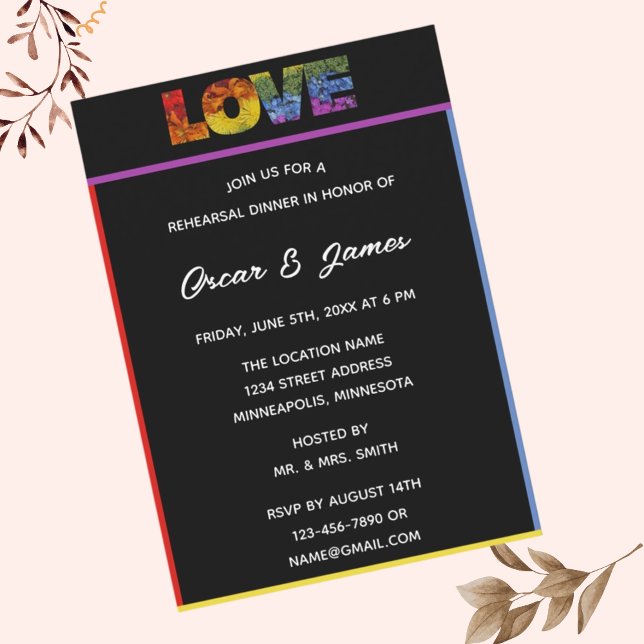 Elegant Pride Black Backdrop LOVE Rehearsal Invitation (Creator Uploaded)