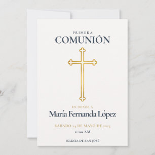 Elegant Primera Comunión Cruz de Oro Invitation