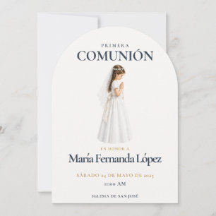 Elegant Primera Comunión Niña Rezando Invitation