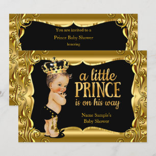 Elegant Prince Baby Shower Black Gold Brunette Invitation