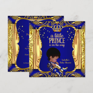 Elegant Prince Baby Shower Blue Gold Ethnic Invitation