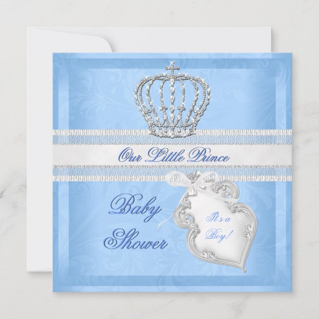 Elegant Prince Baby Shower Boy Blue Little Prince Invitation (Front)
