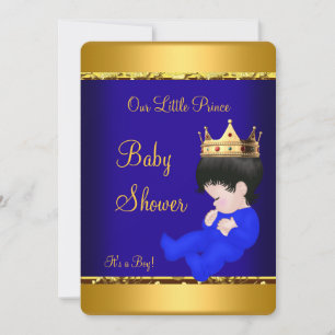 Elegant Prince Baby Shower Royal Blue Gold Boy Invitation