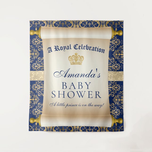 Elegant Prince Baby Shower Vertical Backdrop Tapestry (Front)