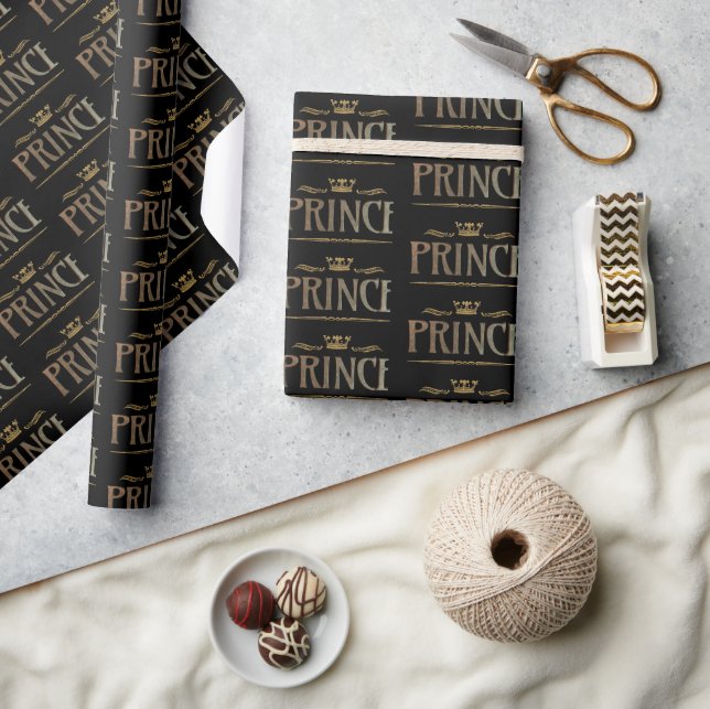 Elegant PRINCE Royalty Lettering Crown Wrapping Paper (Crafts)