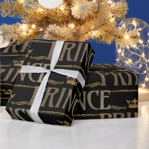 Elegant PRINCE Royalty Lettering Crown Wrapping Paper