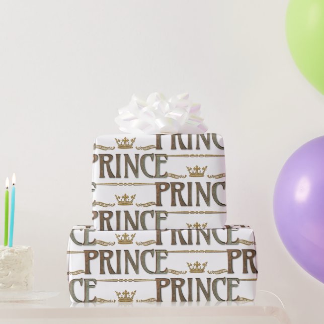 Elegant PRINCE Royalty Lettering Crown Wrapping Paper (Party Gifts)