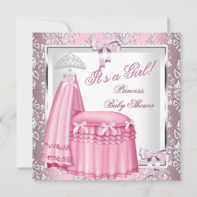 Elegant Princess Baby Shower Girl Pink Bed 4F Invitation (Front)
