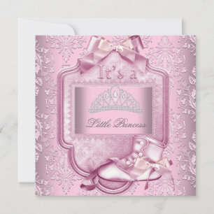 Elegant Princess Baby Shower Girl Pink Damask Shoe Invitation