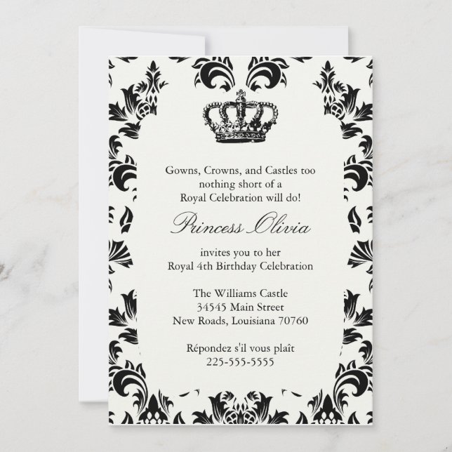 Elegant Princess Birthday Party Invitation (Front)