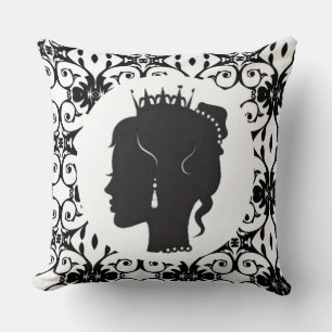 Elegant Princess Black Silhouette Throw Pillow