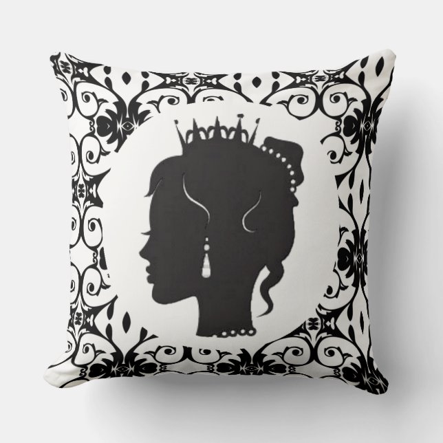 Elegant Princess Black Silhouette Throw Pillow (Front)