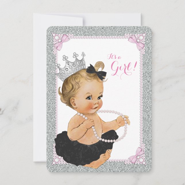 Elegant Princess Black Tutu Pearl Baby Shower Invitation (Front)