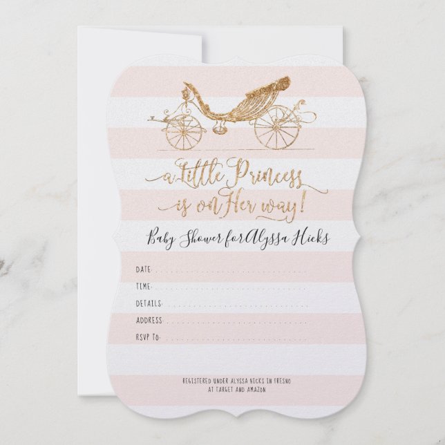 Elegant Princess Carriage Gold Baby Girl Shower Invitation (Front)