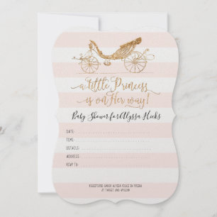 Elegant Princess Carriage Gold Baby Girl Shower Invitation