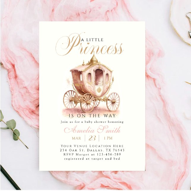 Elegant Princess Carriage pink girl Baby Shower  Invitation (Creator Uploaded)