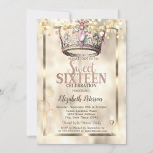 Elegant Princess Crown Balloons Frame Sweet 16 Invitation
