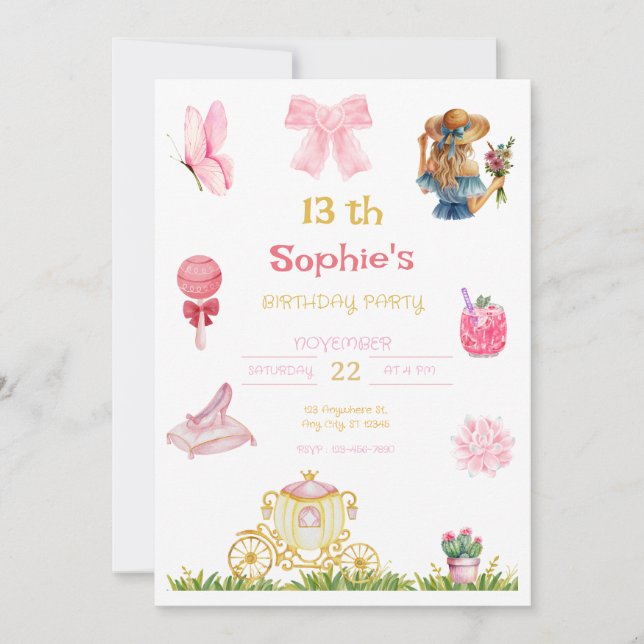 Elegant Princess Garden Birthday Party for Girl Invitation (Front)