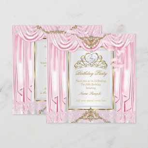 Elegant Princess Pink Gold White Birthday Party Invitation