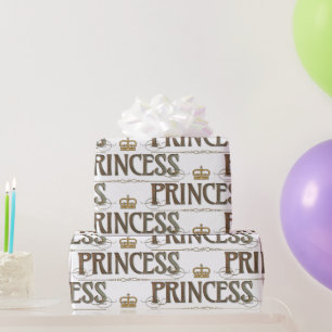 Elegant PRINCESS Royalty Lettering Crown Wrapping Paper