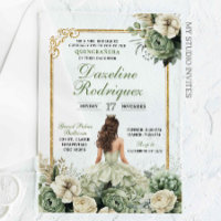 Elegant Princess Sage Green Floral Quinceañera