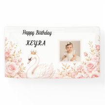 Elegant Princess Swan Pink Floral Birthday Photo