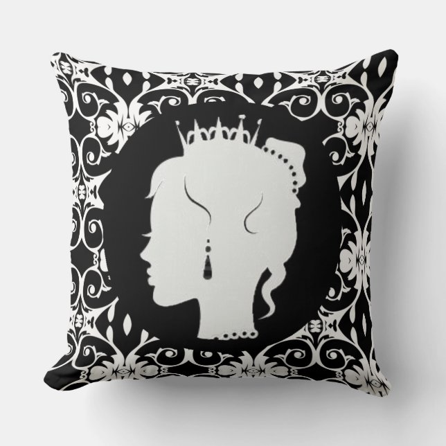 Elegant Princess White Silhouette Throw Pillow (Front)