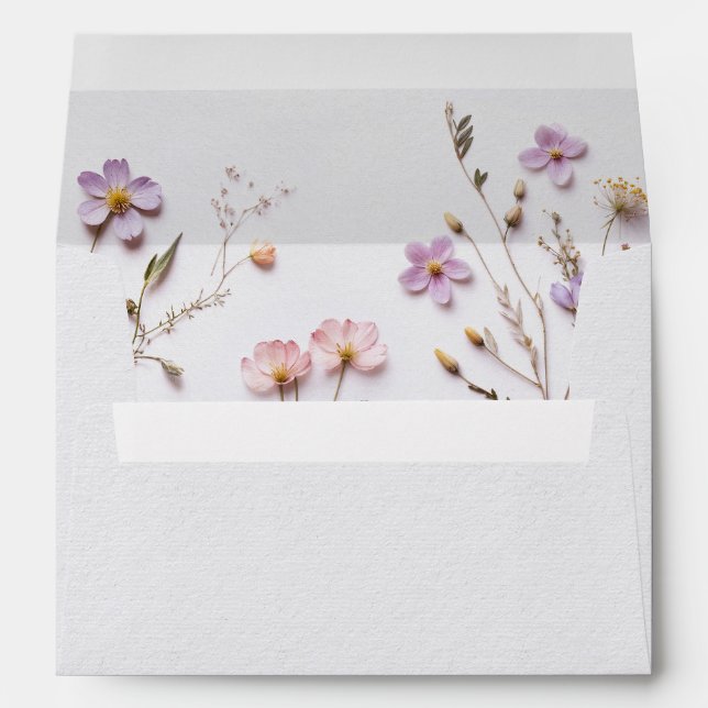 Elegant Print Pressed Pastel Boho Flowers Wedding Envelope (Back (Bottom))