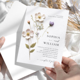 Elegant Print Pressed Pastel Boho Flowers Wedding Invitation