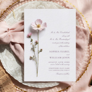 Elegant Print Pressed Pastel Boho Flowers Wedding Invitation