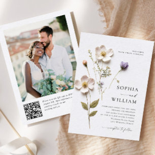 Elegant Print Pressed Pastel Boho Flowers Wedding Invitation