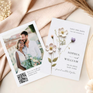 Elegant Print Pressed Pastel Boho Flowers Wedding Save The Date