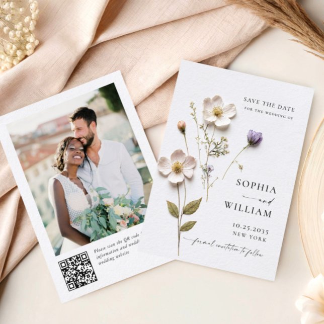 Elegant Print Pressed Pastel Boho Flowers Wedding Save The Date (Creator Uploaded)