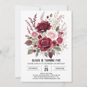 Elegant Printable Burgundy Floral Birthday Invitation
