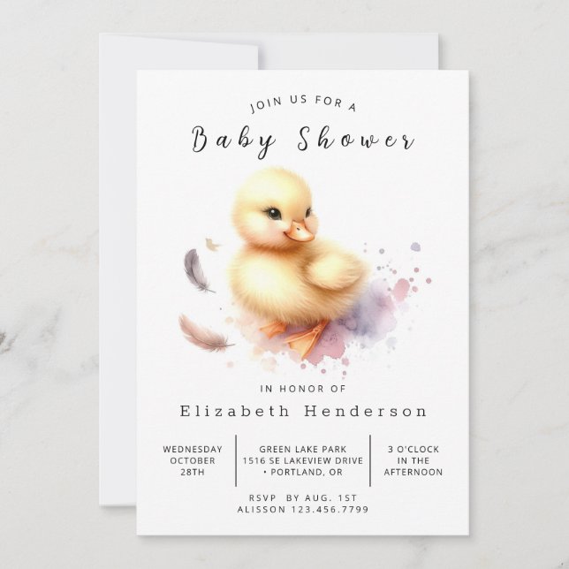 Elegant Printable Duck Baby Shower Invitation (Front)